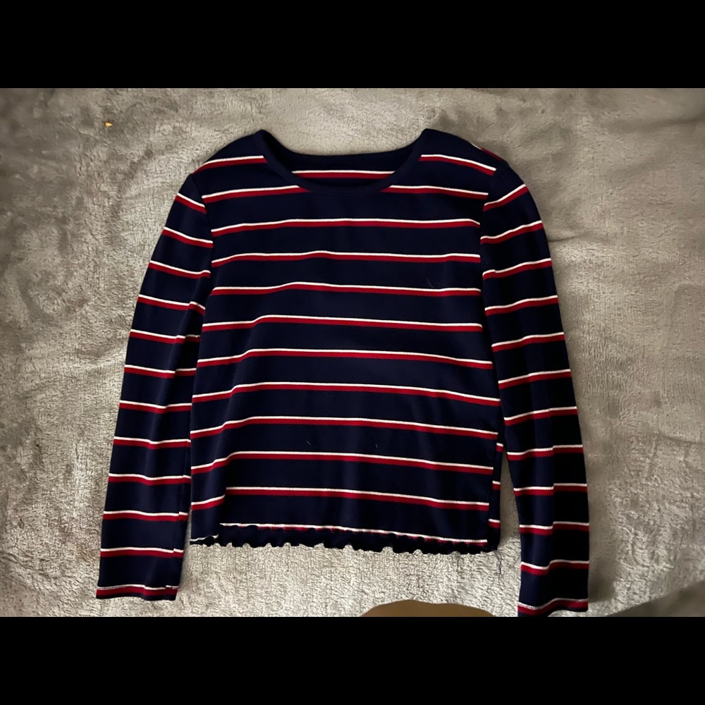 Red, White, Blue Ribbed Long sleeve Top